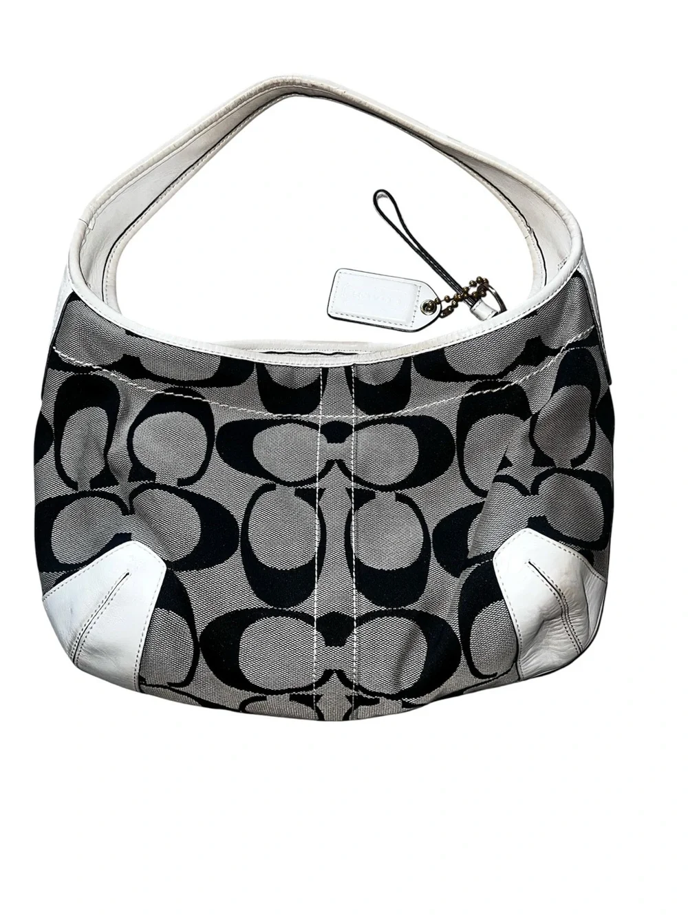 Coach Black, Gray & White Signature Hobo Bag